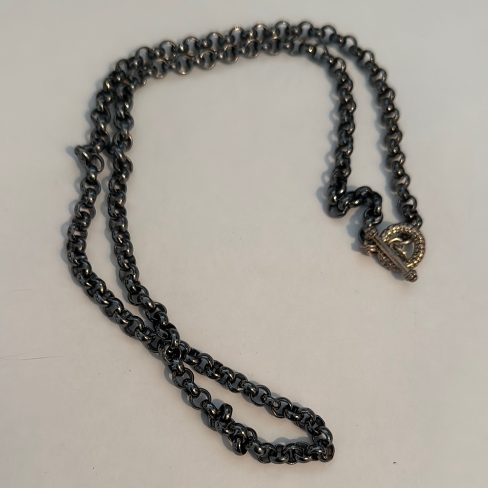Deborah Gaspar Stylish Gunmetal Link Chain Necklace with Toggle Clasp